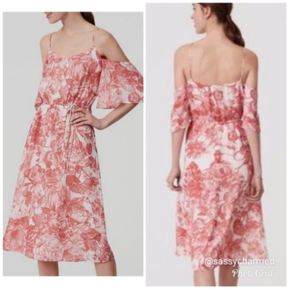 NWT LOFT Beautiful cold shoulder floral Dress-M - Picture 1 of 2